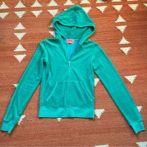 Y2K Vintage Teal Juicy Couture size P Terry Cloth Zip Up Hoodie Jacket